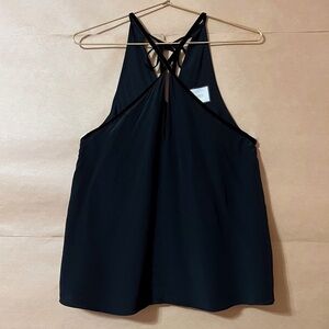 Alexis Silk Halter Neck Keyhole Swing Tank Top Popover Velvet Trim Black Size XS